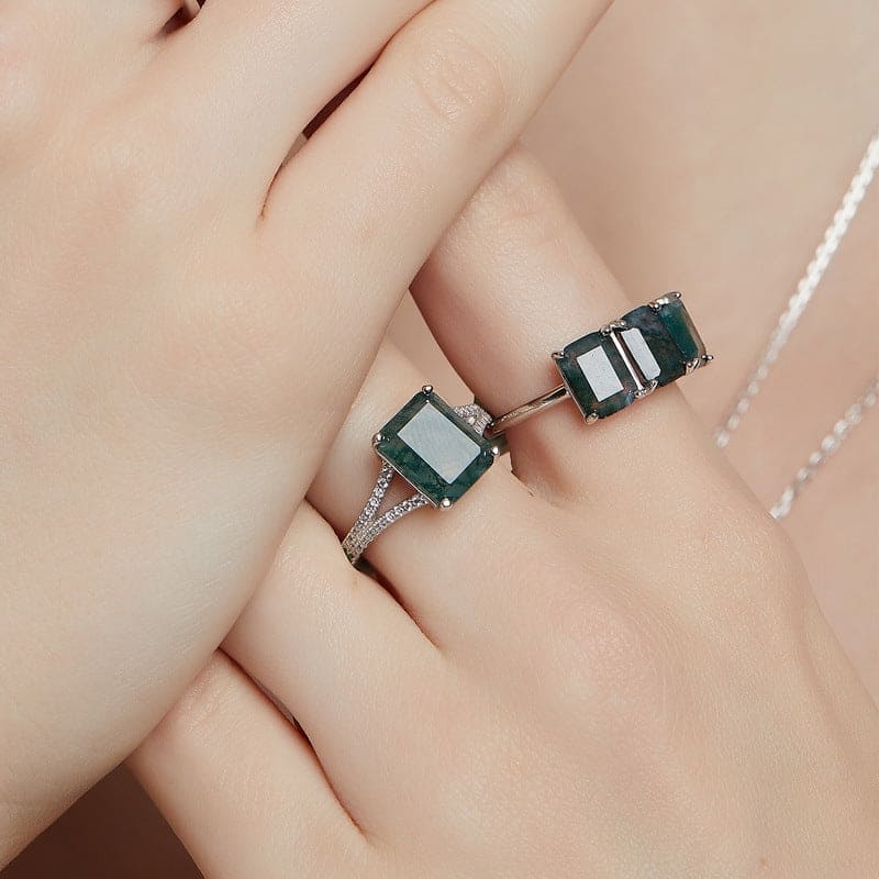 Dreifacher Ring aus natürlichem Moosachat – S925 Sterling Silber