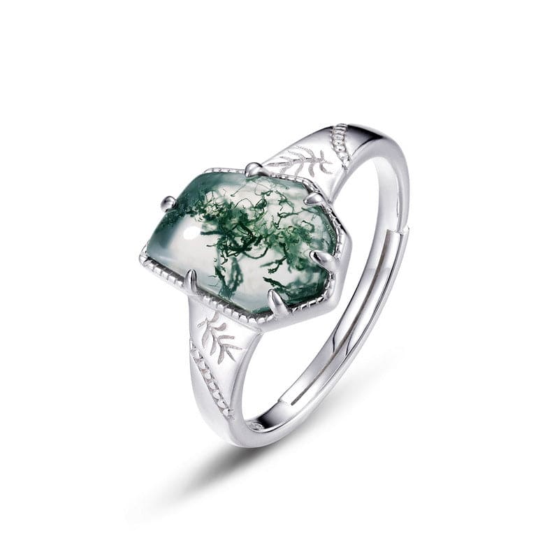 Kussen Geslepen Natuurlijke Mos Agaat Blad Design Ring - S925 Sterling Zilver