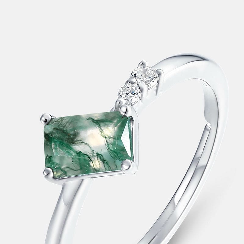 Trio Accent Natuurlijke Mosagaat Ring - S925 Sterling Zilver