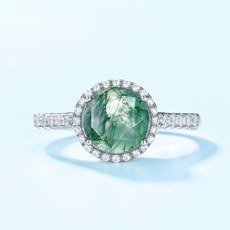 Ovaler Ring aus natürlichem Moosachat und Diamanten – S925 Sterling Silber