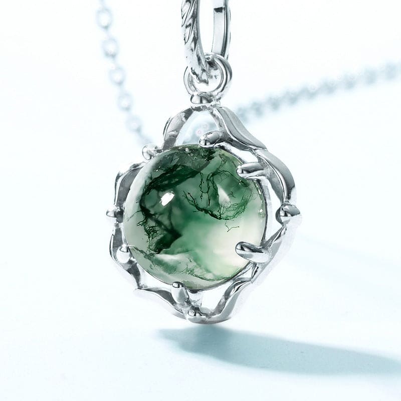 Keltischer Knoten Natur Moosachat Anhänger Halskette - S925 Sterling Silber