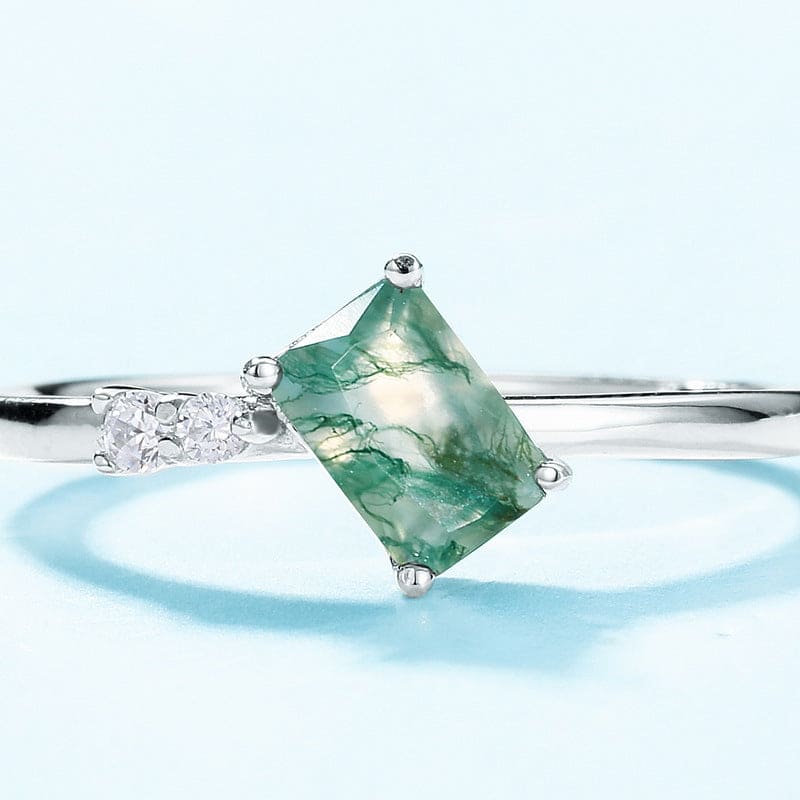Trio Accent Natuurlijke Mosagaat Ring - S925 Sterling Zilver