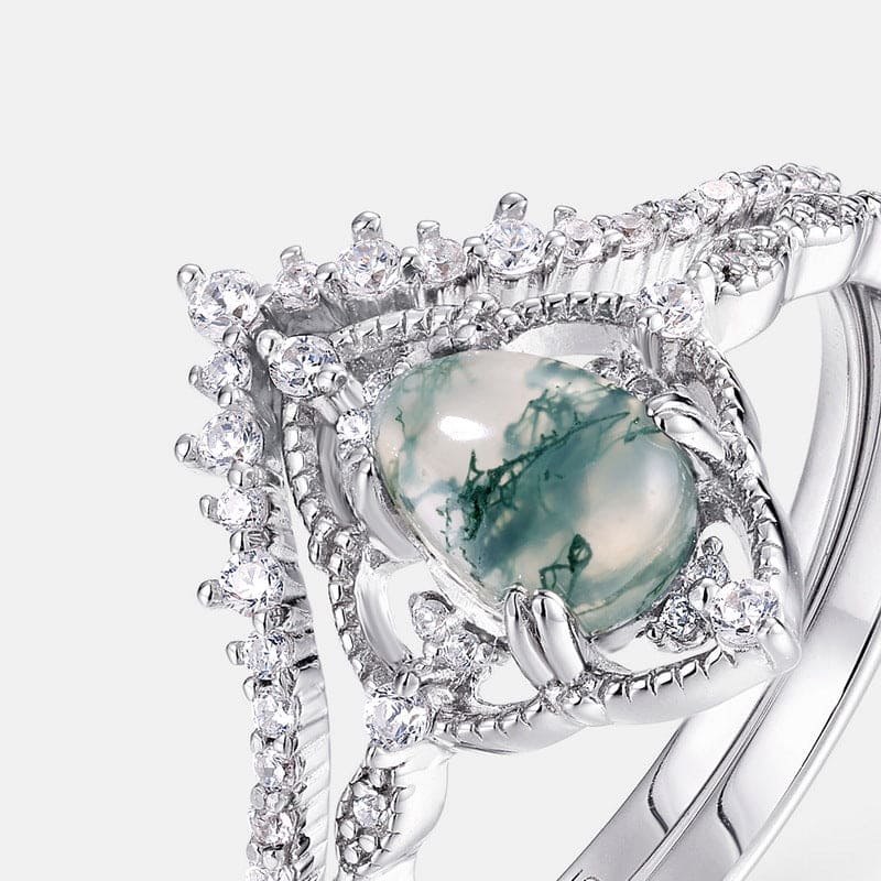 Diamantbesetztes Ringset aus natürlichem Achat im Ovalschliff – S925 Sterling Silber