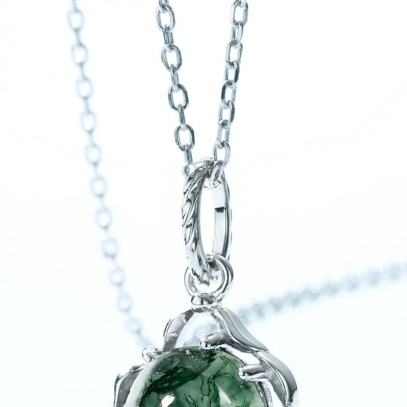 Keltischer Knoten Natur Moosachat Anhänger Halskette - S925 Sterling Silber