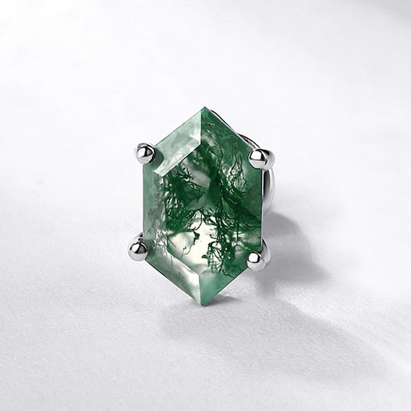 Ohrstecker im Sargschliff aus natürlichem Moosachat - S925 Sterling Silber