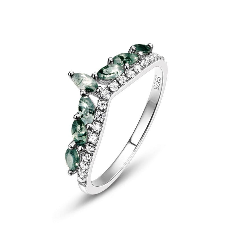 Eternity Wave Natürlicher Moosachat Diamantring - S925 Sterling Silber