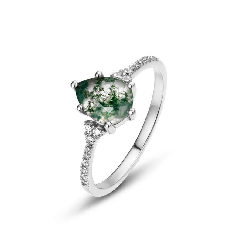 Solitaire Ovaal Geslepen Natuurlijke Mosagaat Diamanten Ring - S925 Sterling Zilver