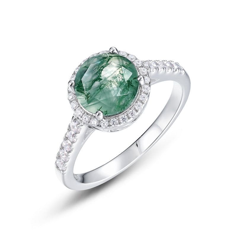 Ovaler Ring aus natürlichem Moosachat und Diamanten – S925 Sterling Silber