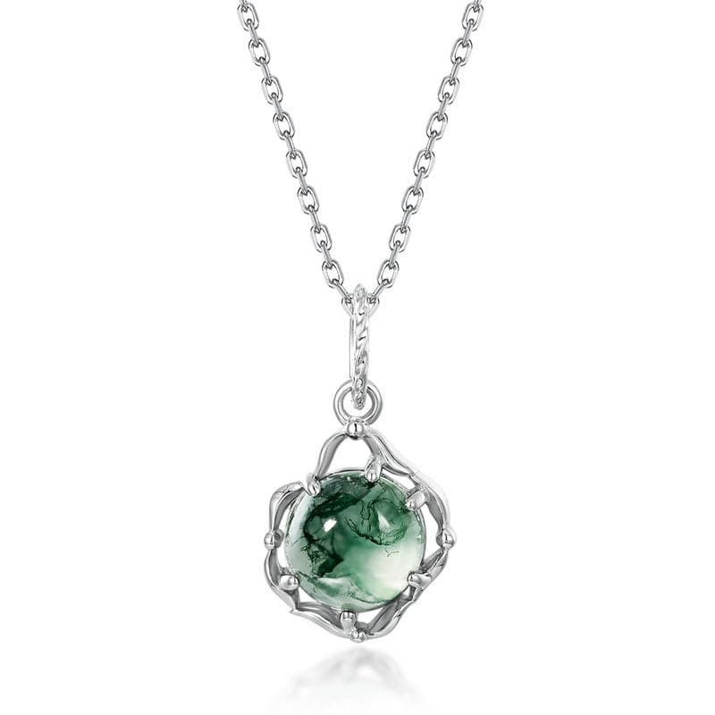 Keltischer Knoten Natur Moosachat Anhänger Halskette - S925 Sterling Silber