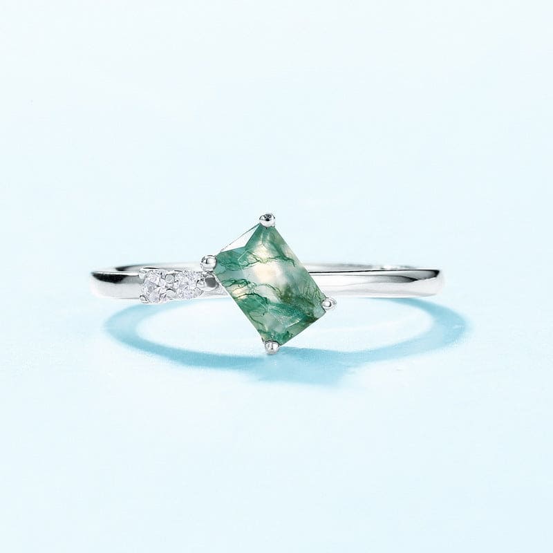 Trio Accent Natuurlijke Mosagaat Ring - S925 Sterling Zilver