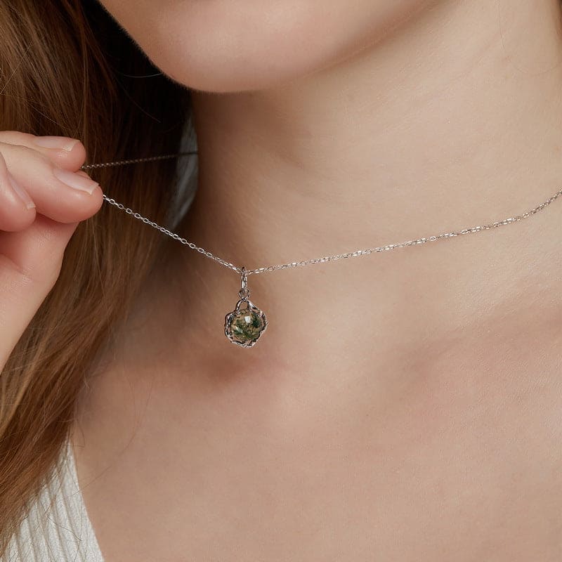 Keltischer Knoten Natur Moosachat Anhänger Halskette - S925 Sterling Silber