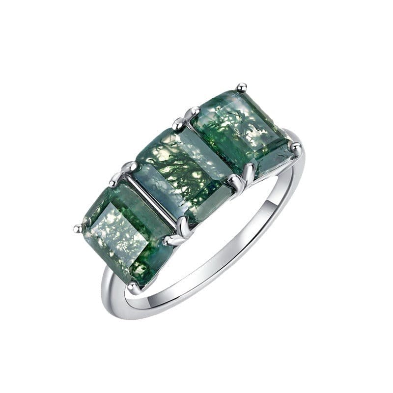 Dreifacher Ring aus natürlichem Moosachat – S925 Sterling Silber