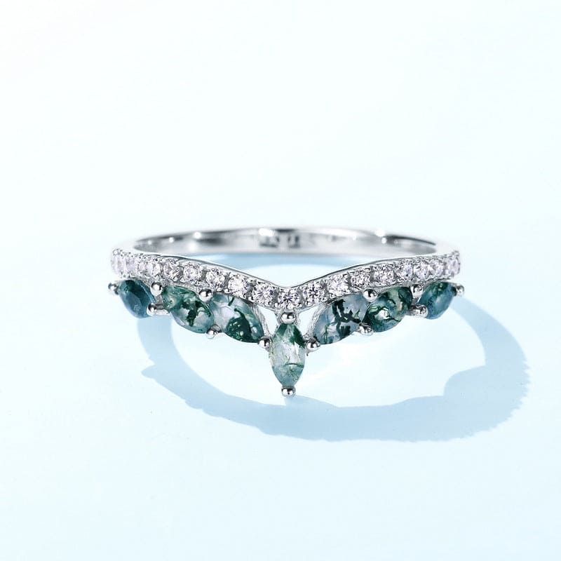 Eternity Wave Natürlicher Moosachat Diamantring - S925 Sterling Silber
