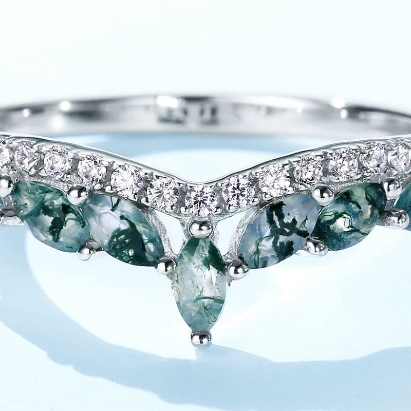 Eternity Wave Natürlicher Moosachat Diamantring - S925 Sterling Silber
