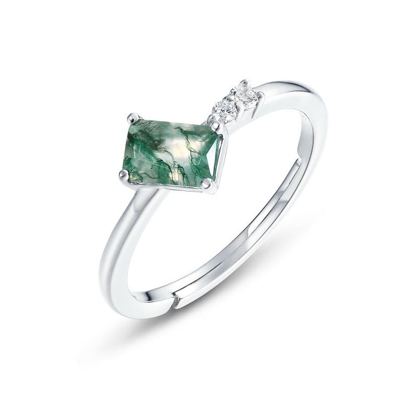 Trio Accent Natuurlijke Mosagaat Ring - S925 Sterling Zilver