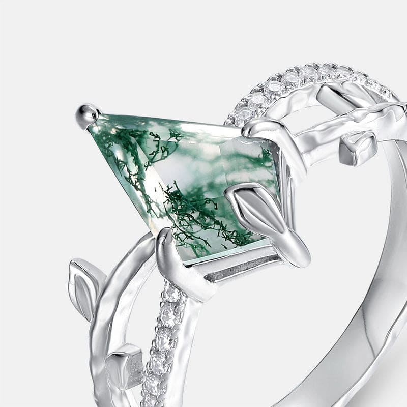 Natürlicher Moosachat-Diamant-Umarmungsring im Drachenschliff – S925 Sterling Silber