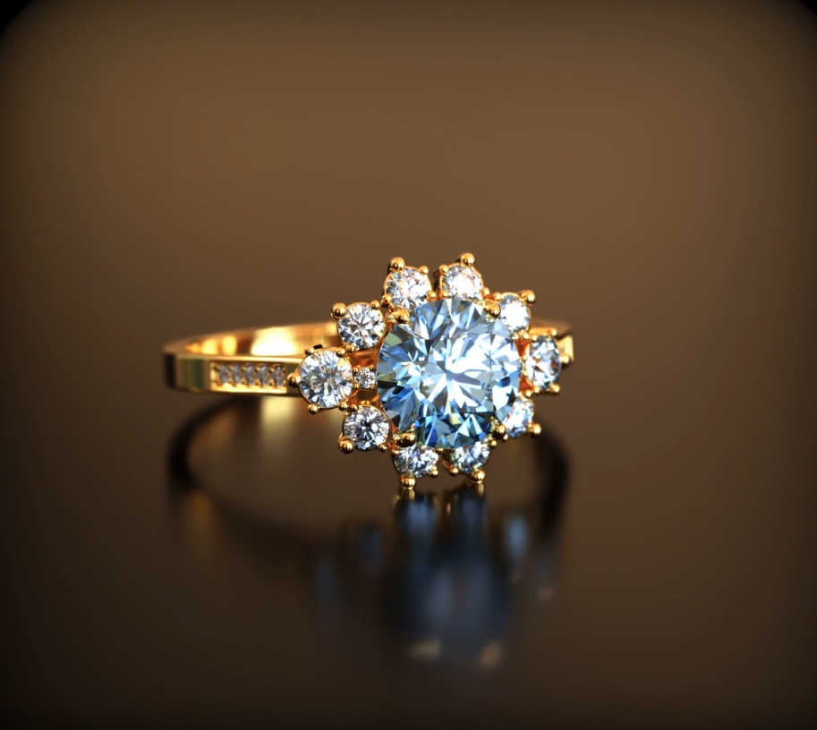 The Bethany 1.5 Carat Blue Moissanite Halo Ring