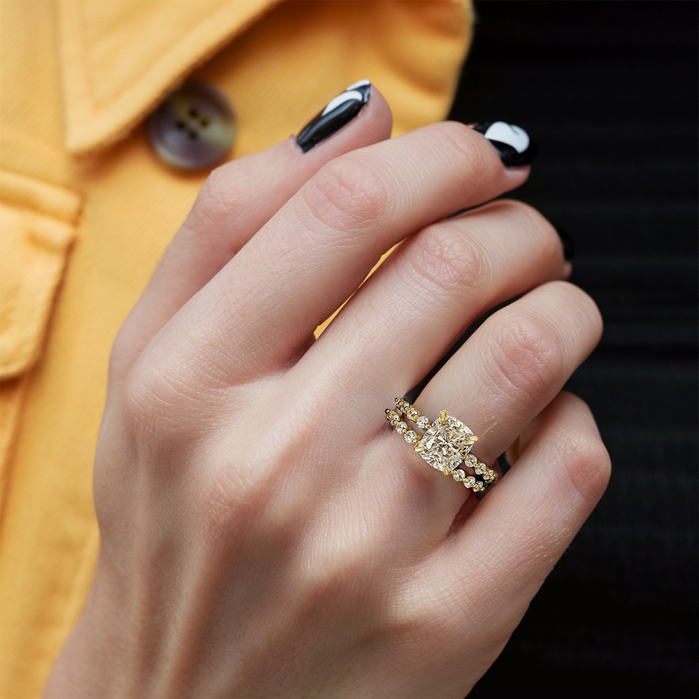 Ensemble Bague de Mariage Diamants Taille Coussin 2 pièces