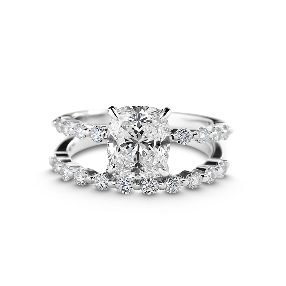 Cushion Cut 2Pcs Diamond Bridal Ring Set