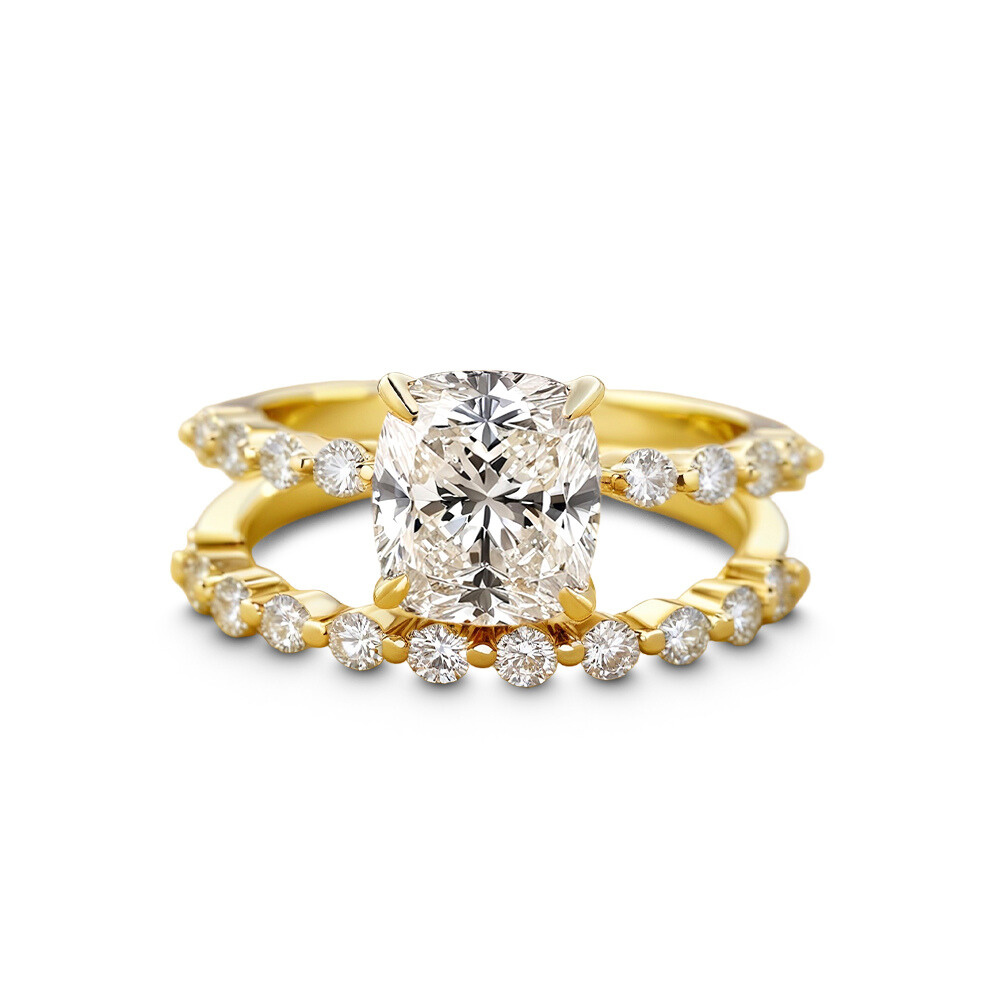 Ensemble Bague de Mariage Diamants Taille Coussin 2 pièces