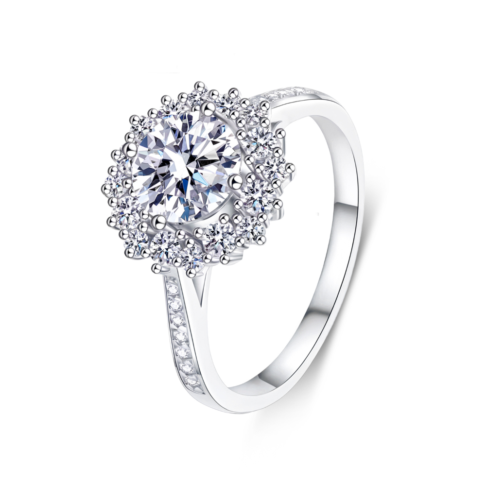 1CT Ronde Geslepen Cluster Halo Moissanite Ring