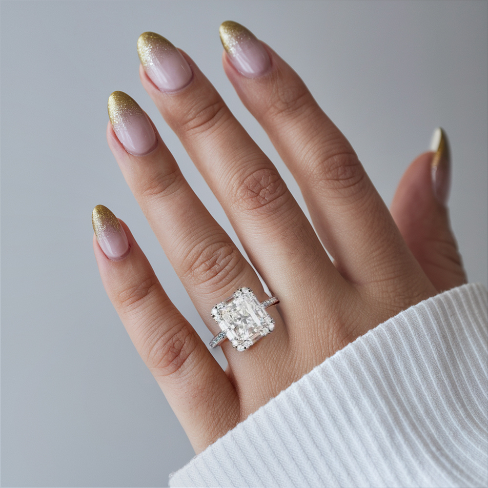 4 Karat Radiant Cut Halo Eternity Moissanit Ring