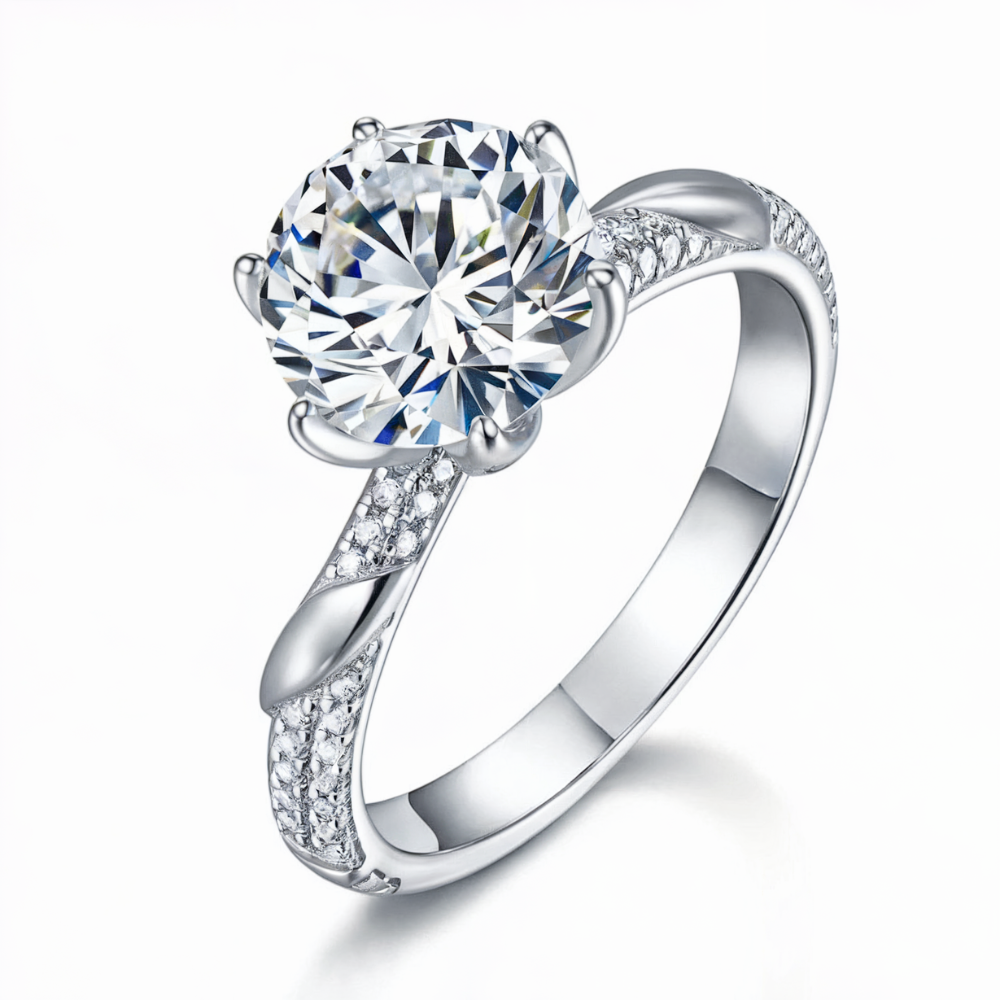 3 Karat Doppelpavé-Ring mit Moissanit im Rundschliff
