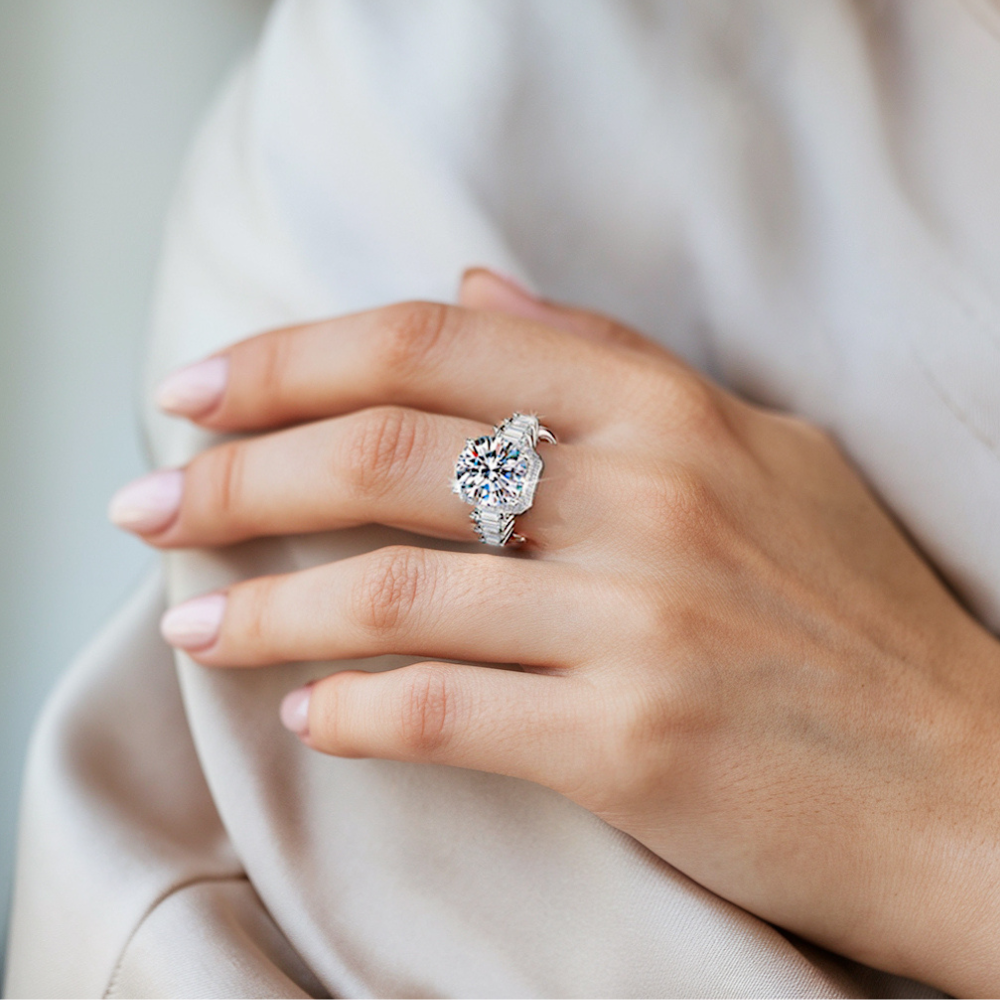 5 Karat runder Moissanitring im Brillantschliff