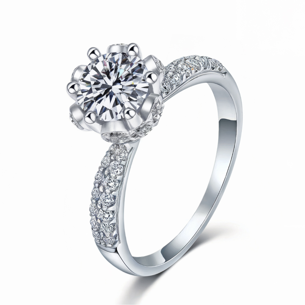 5 Karat runder floraler Moissanitring