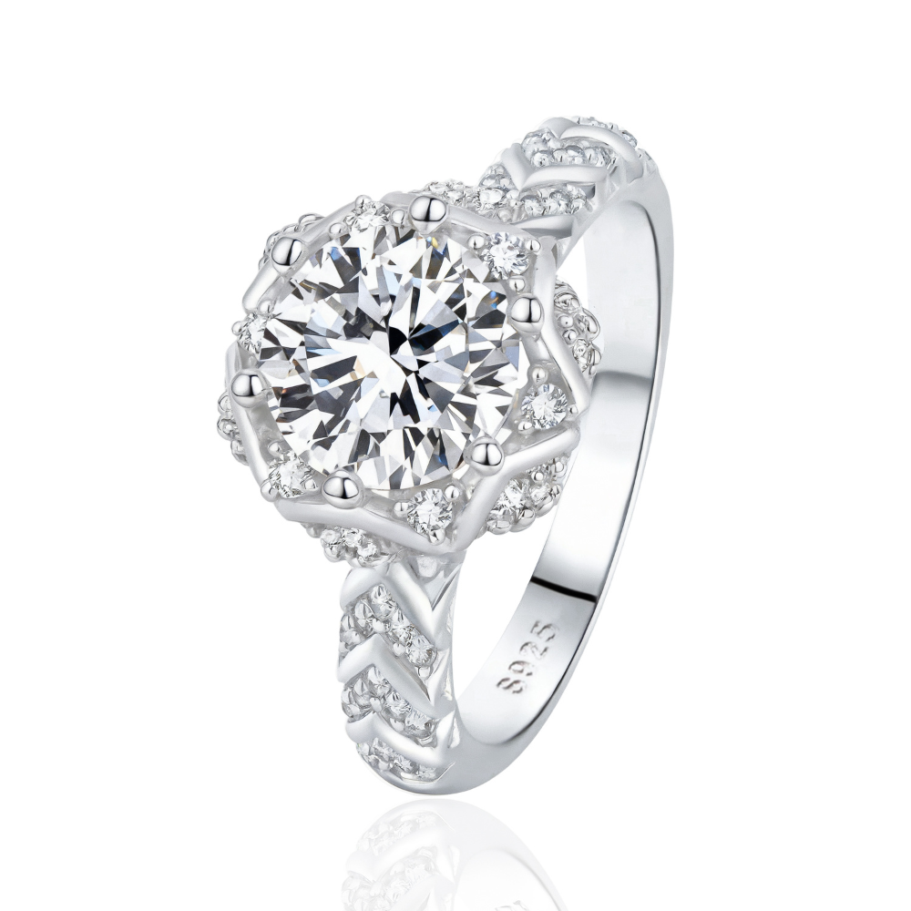 2CT Ronde Geslepen Halo Moissanite Ring