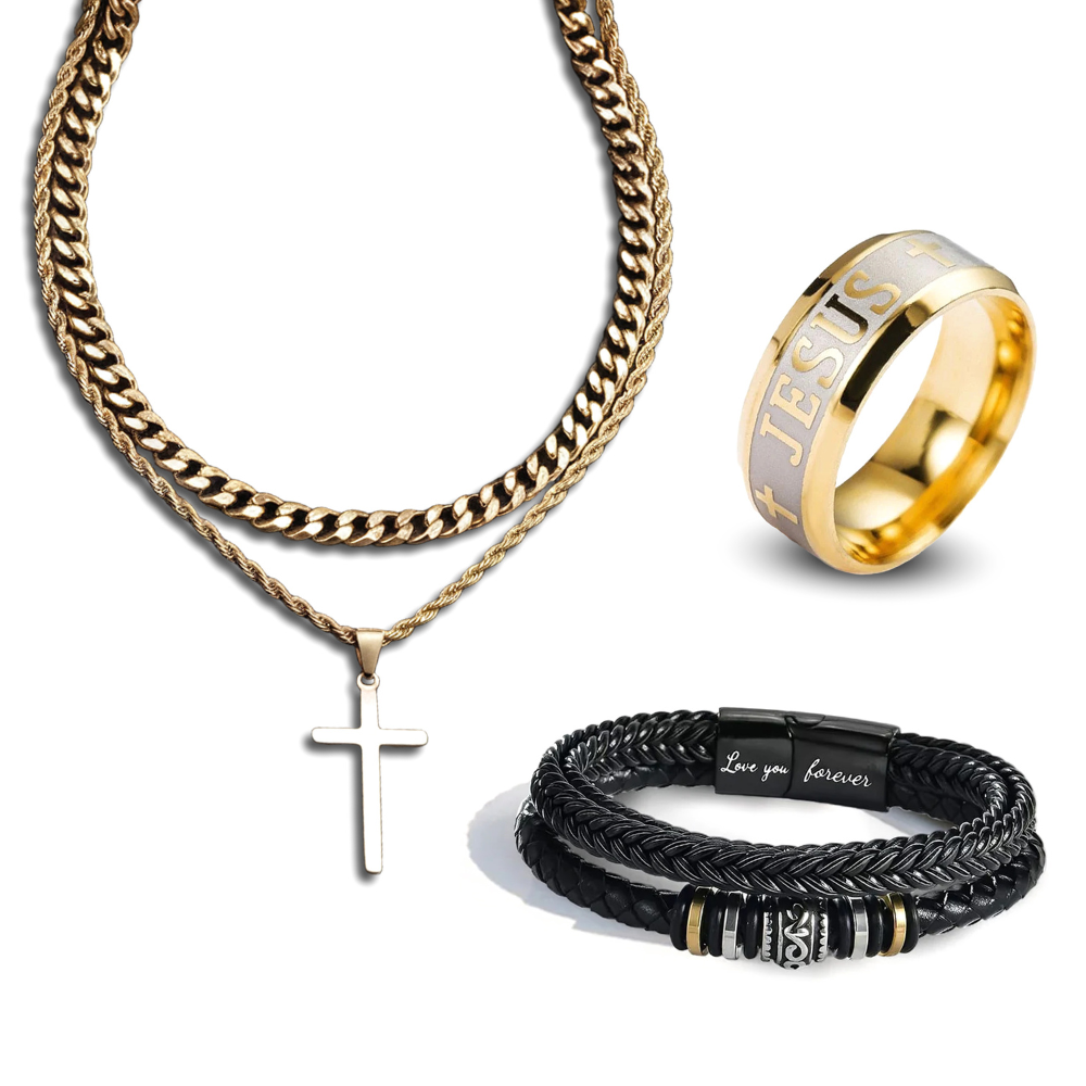 Heren Dubbellaagse Kruis Hanger Sieradenset