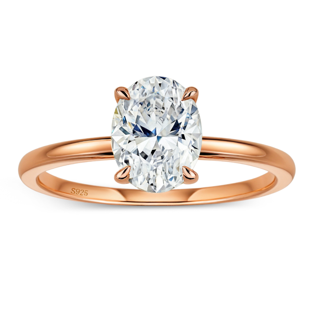 Bague solitaire moissanite, taille ovale, or rose