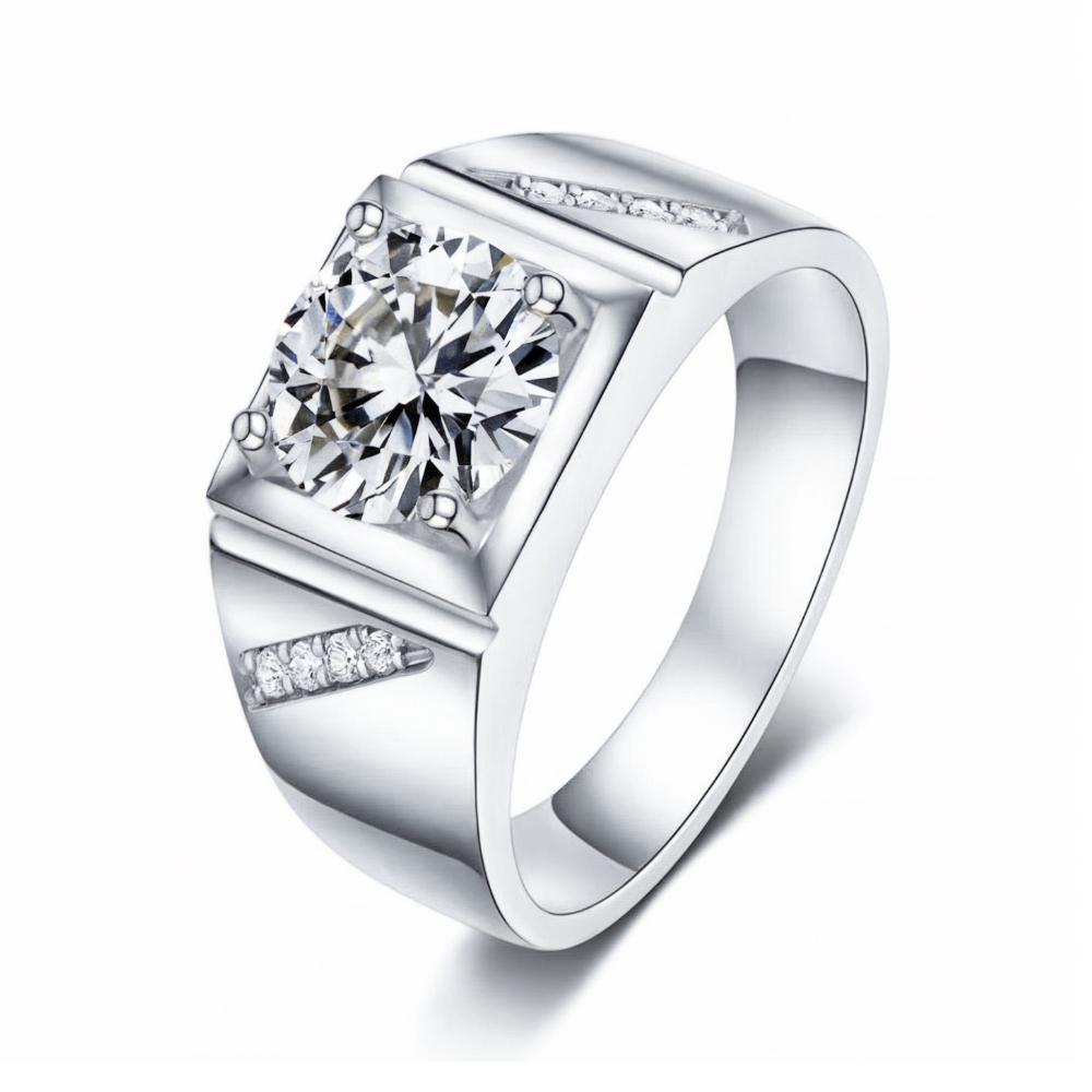 Herren-Moissanit-Ring mit Pavé-Akzent