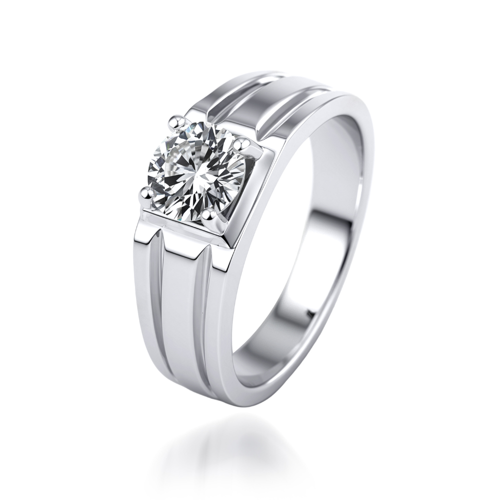 Bague minimaliste pour homme, Moissanite taille ronde