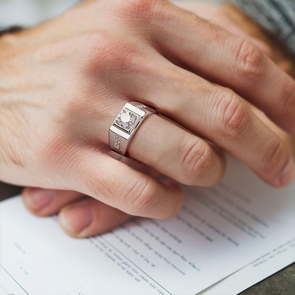 Bague Moissanite Ajustable 1CT Homme Bordée