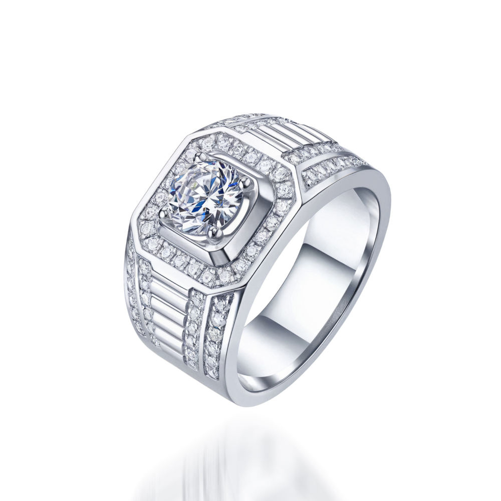 1 Karat runder Halo-Moissanit-Ring für Herren