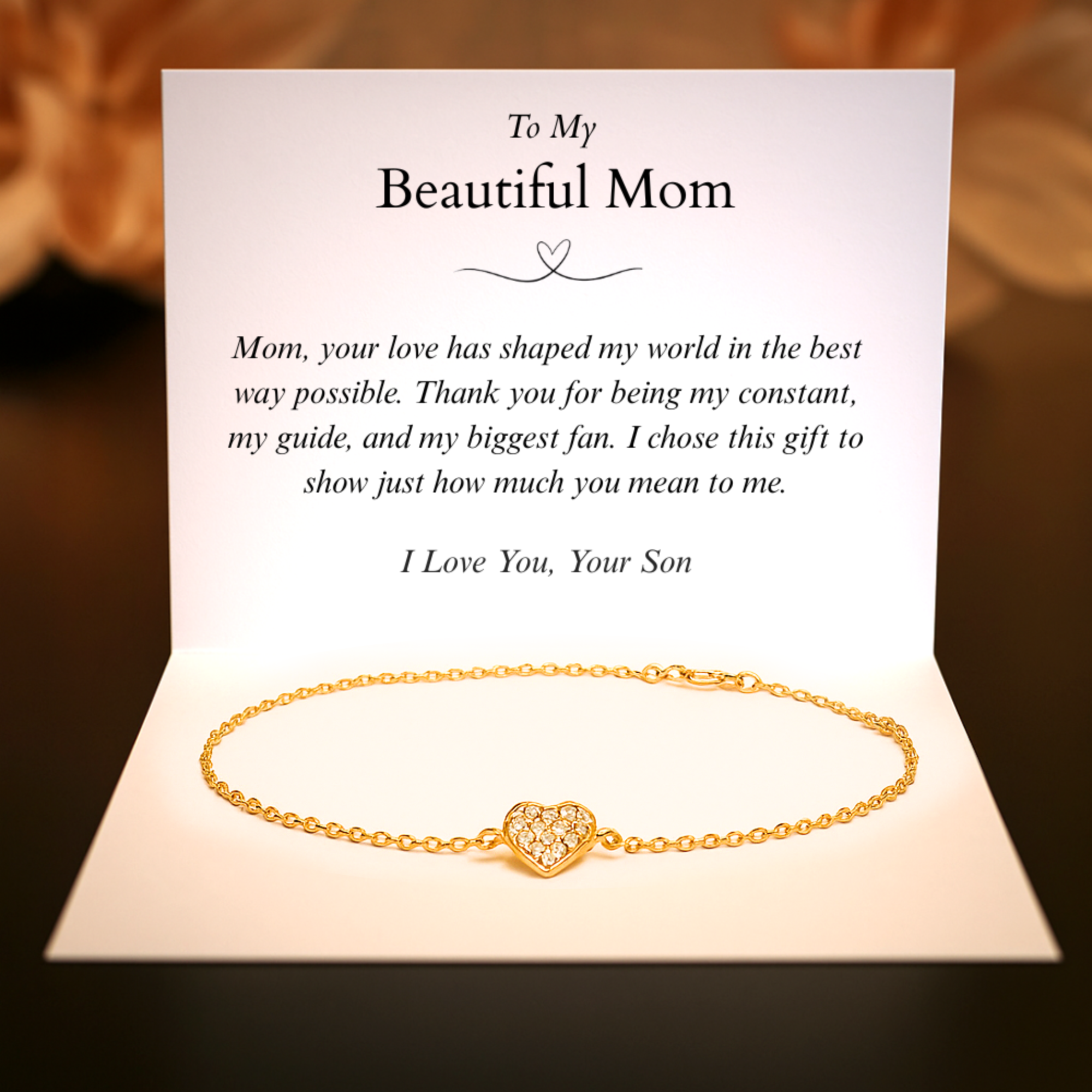 To My Beautiful Mom | Diamond Heart Bracelet | From Son