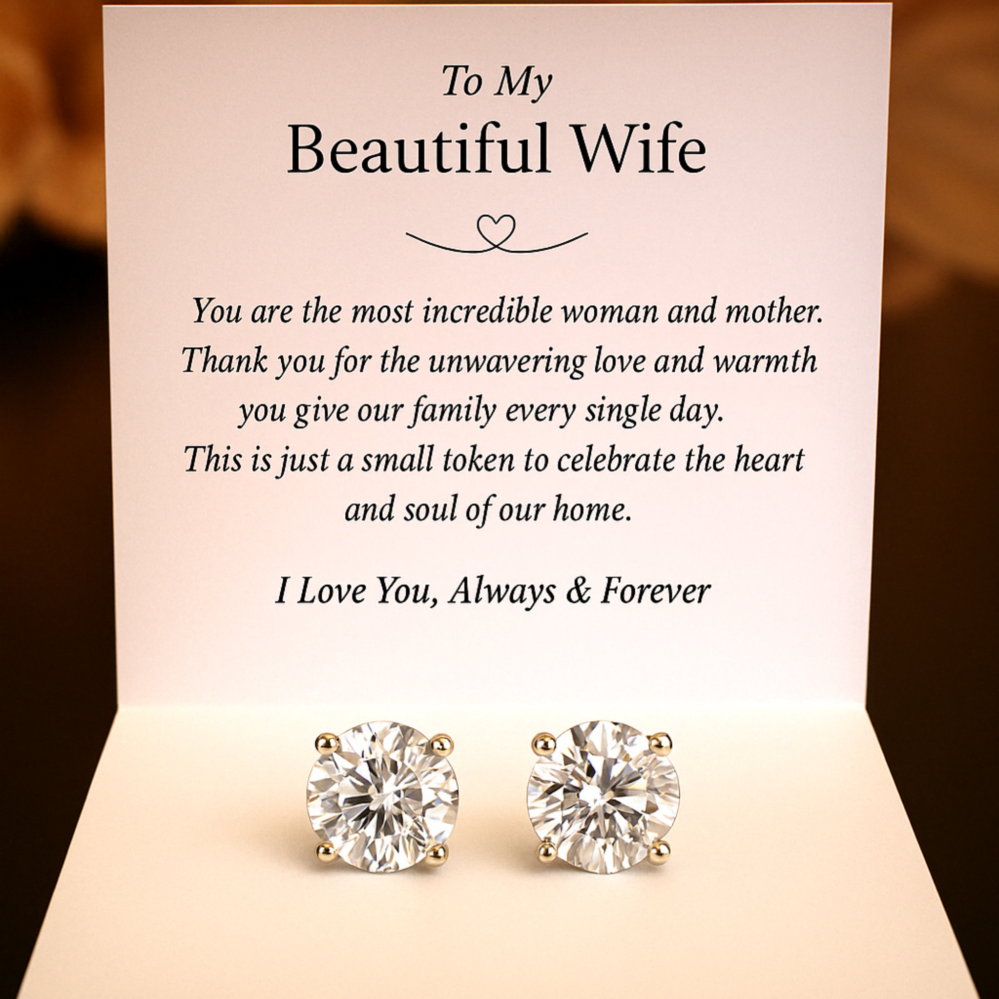 To My Beautiful Wife | Round Cut Moissanite Earrings | Gift For Her
