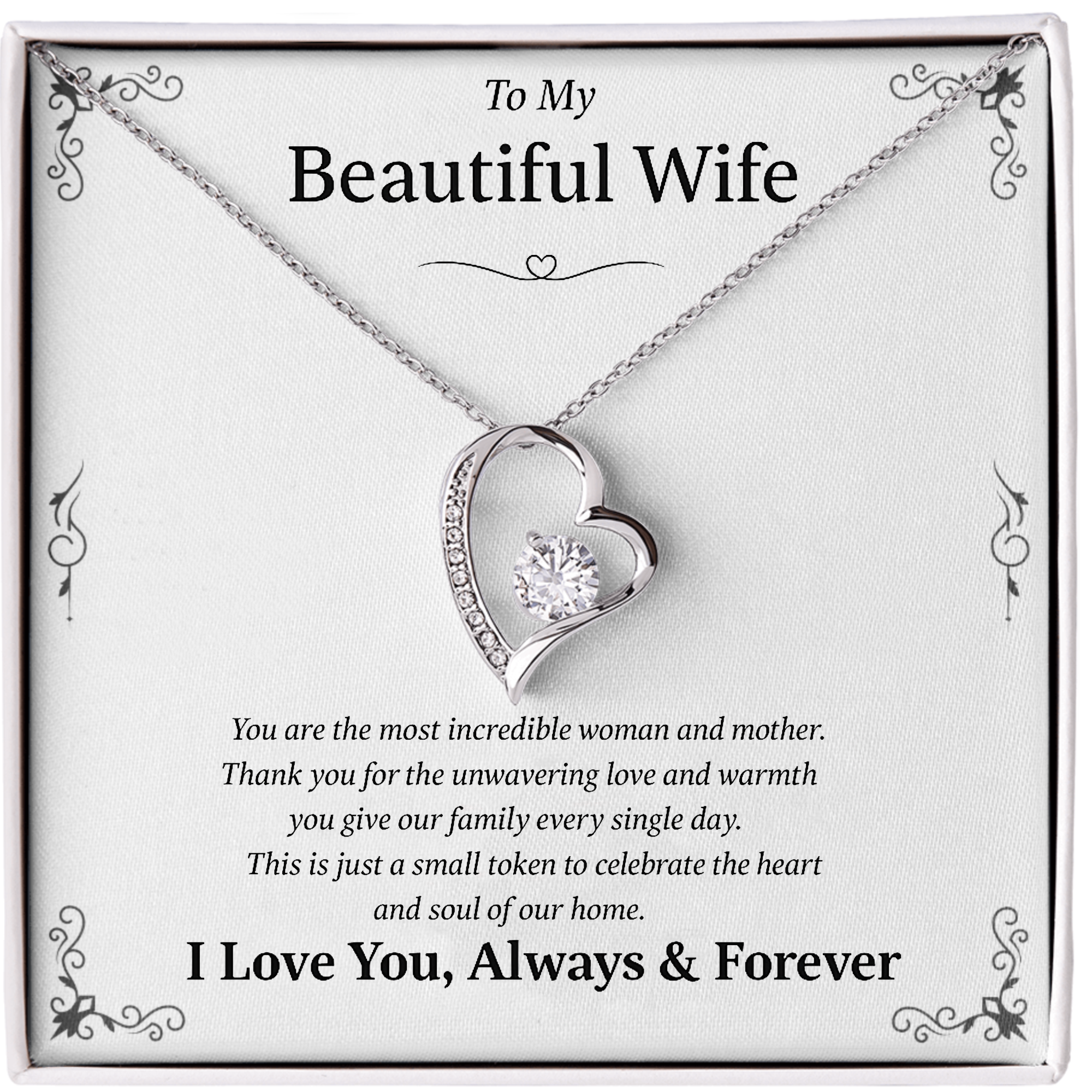 To My Beautiful Wife | Heart Necklace | Perfect Gift For Her