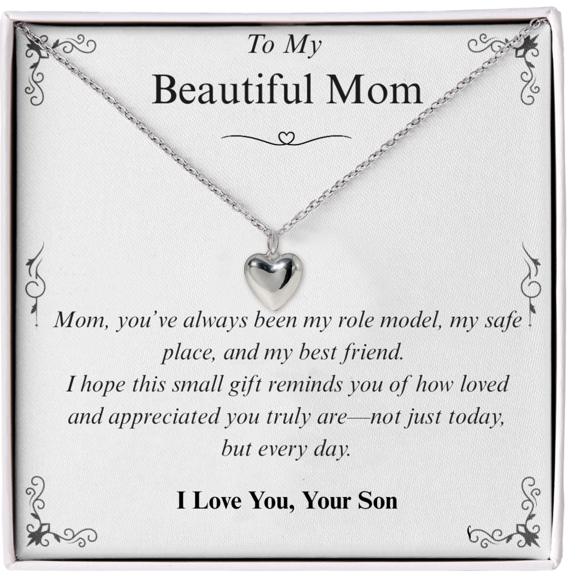 To My Beautiful Mom | Chunky Heart Necklace | Gift From Son