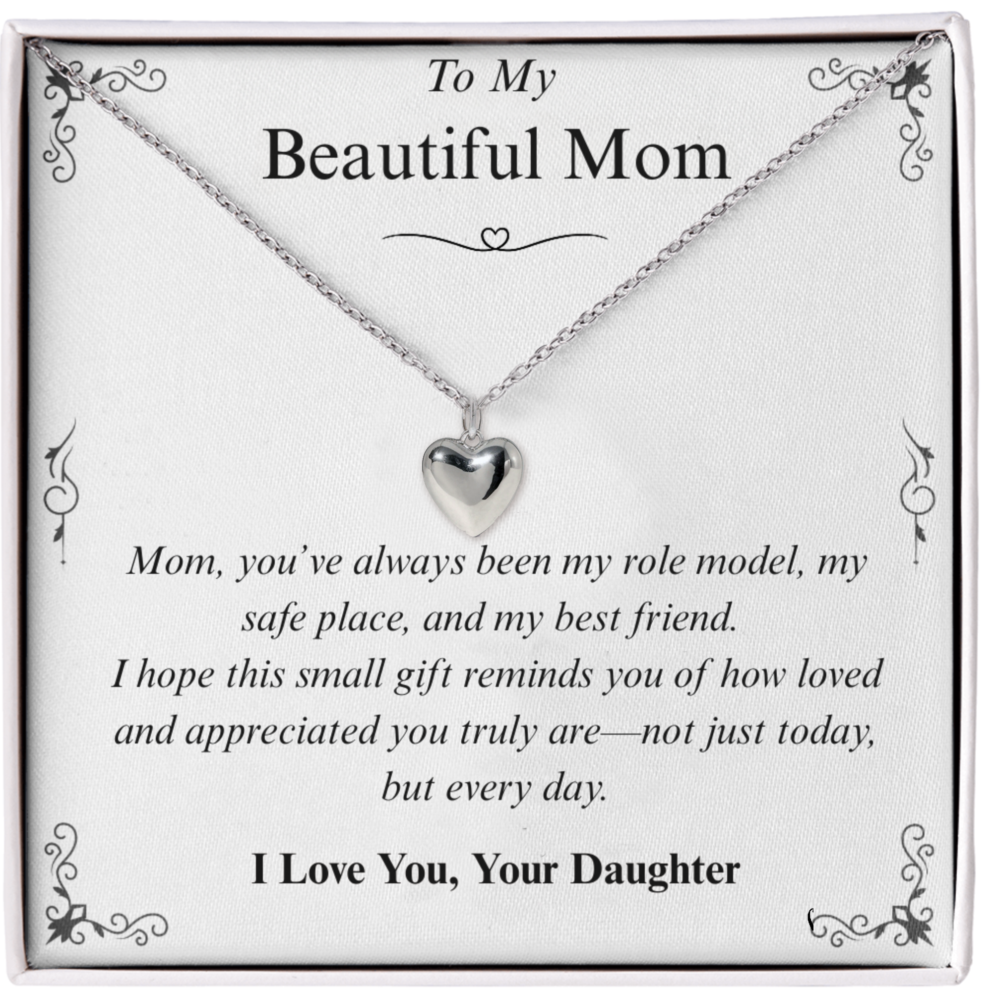 To My Beautiful Mom | Chunky Heart Necklace | Gift From Daughter