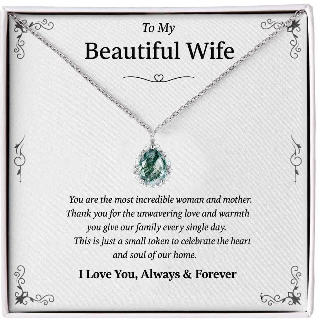 To My Beautiful Wife | Teardrop Moss Agate Necklace