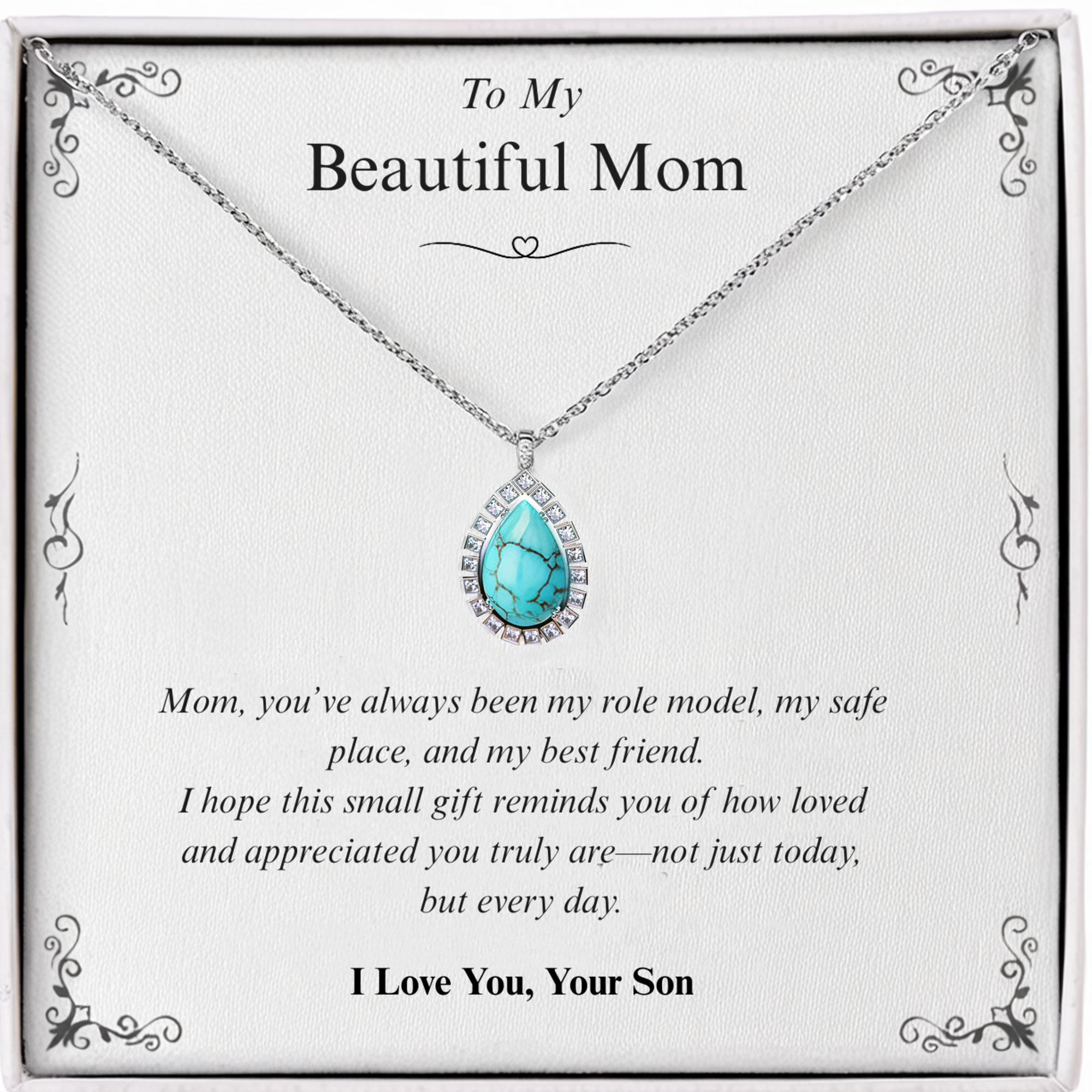 Voor Mijn Lieve Mama | Azure Oceanic Turquoise Diamanten Ketting