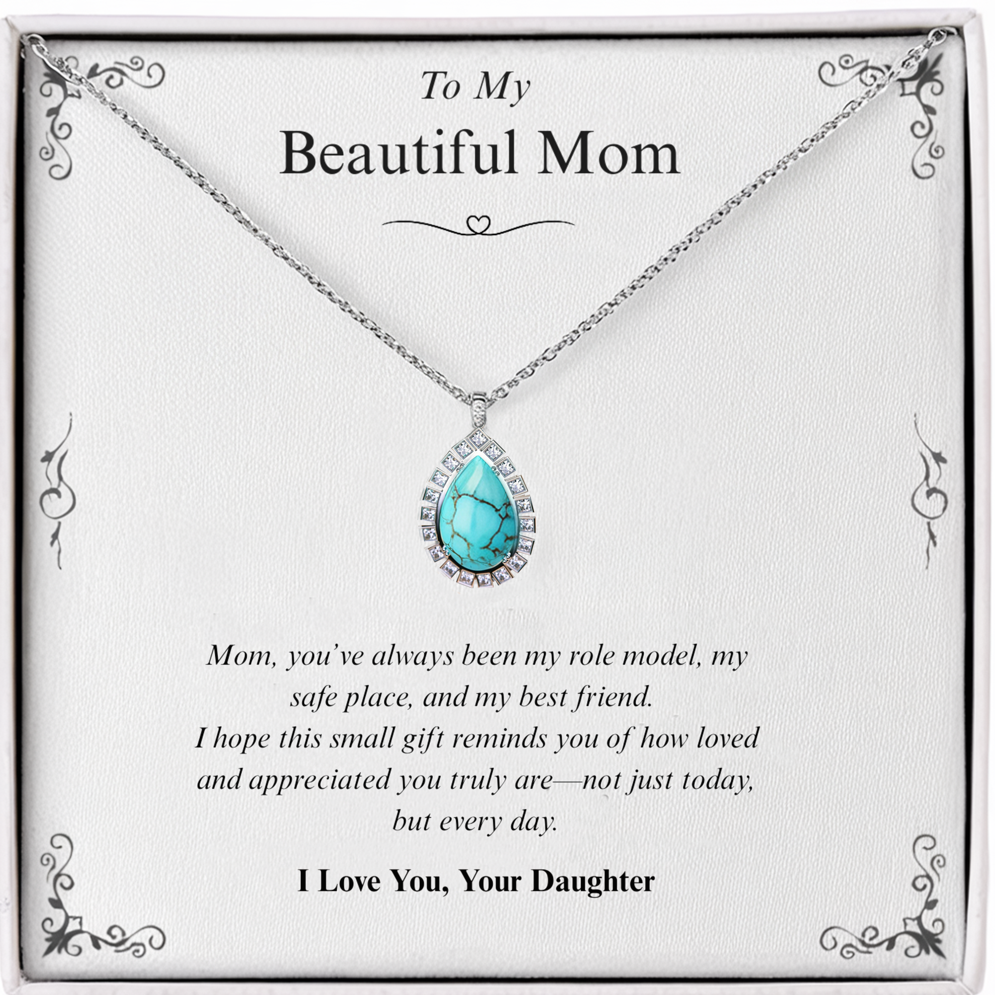 An meine wunderschöne Mama | Türkisfarbene Diamantkette | Von der Tochter