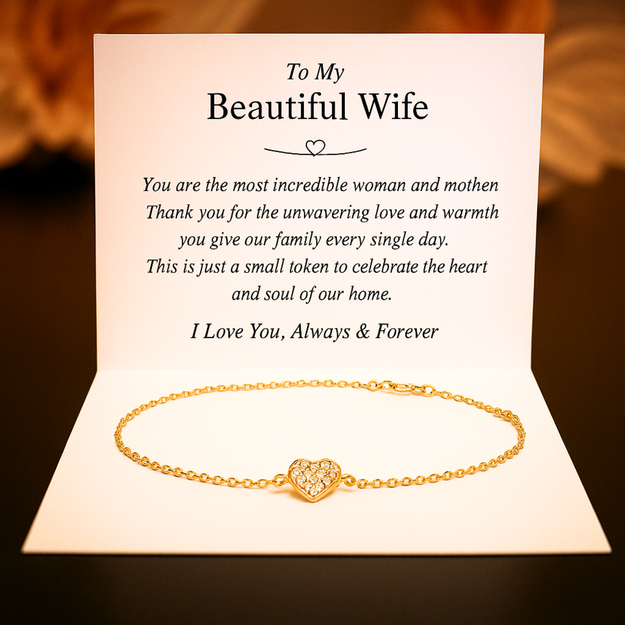 To My Beautiful Wife | Diamond Heart Bracelet | Gift For Her