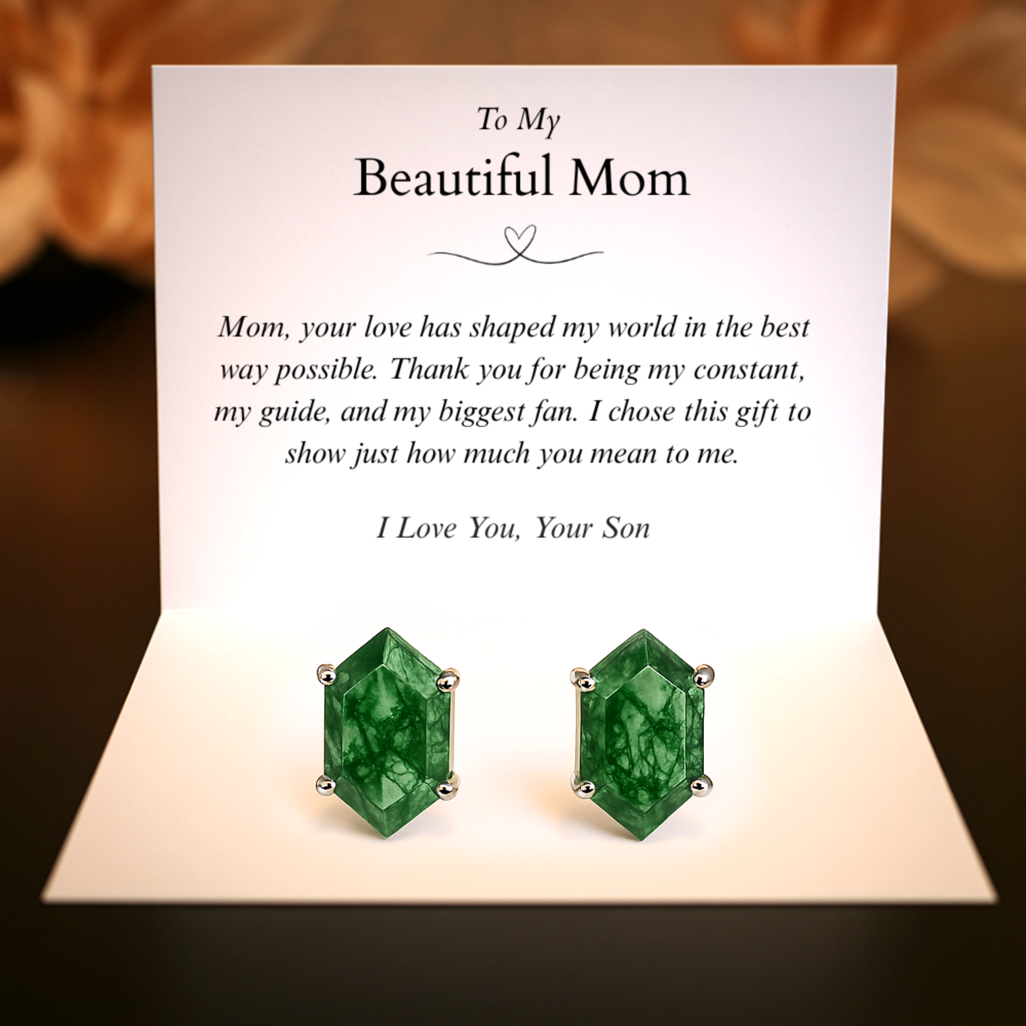 To My Beautiful Mom | Moss Agate Earrings | From Son