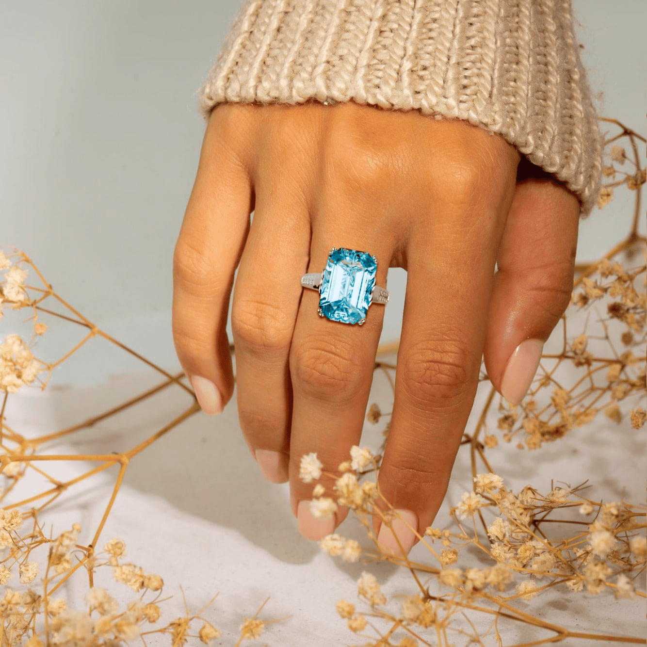 Aqua Dream: Aquamarinring im Smaragdschliff – S925 Sterling Silber
