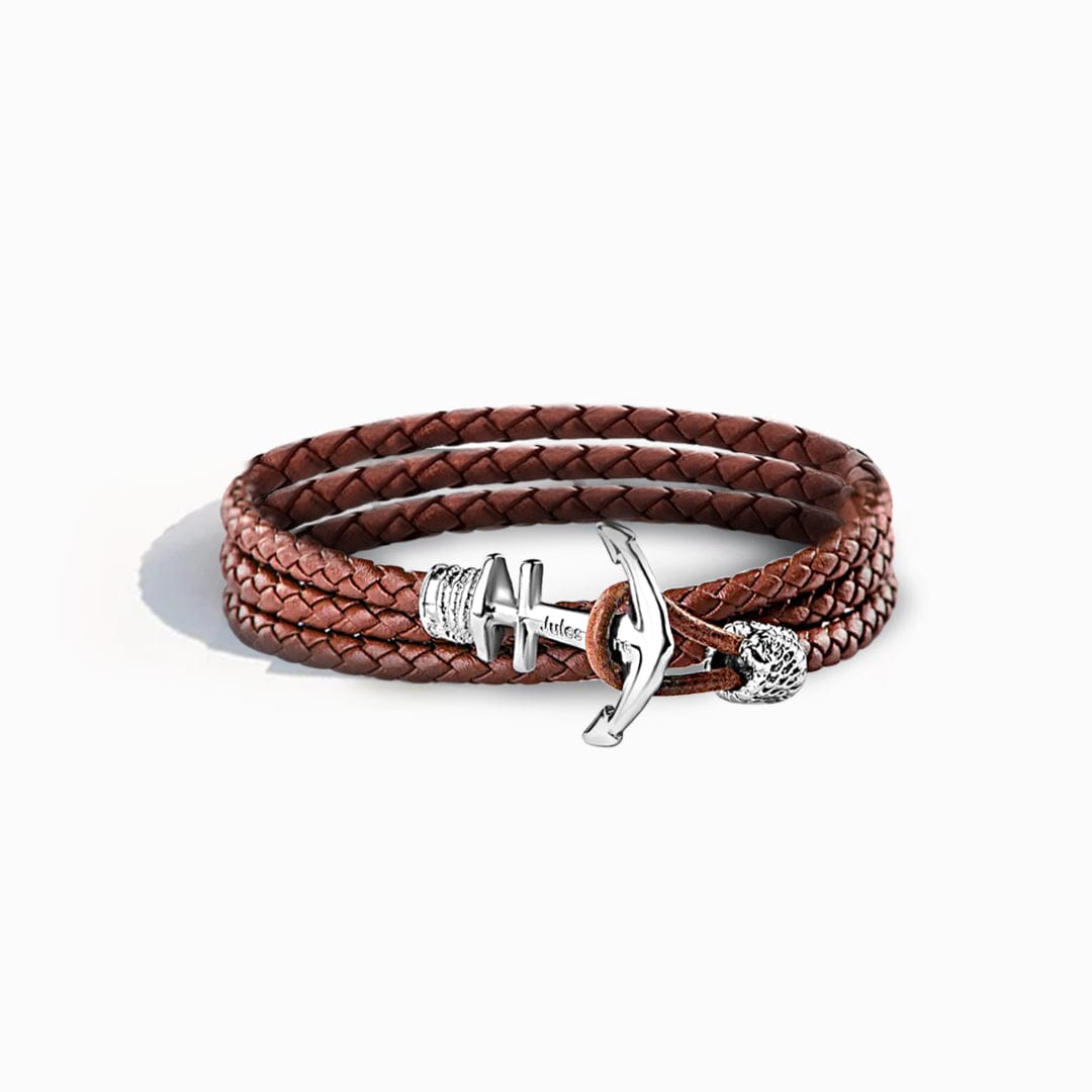 Herren Anker Leder Stahl Armband