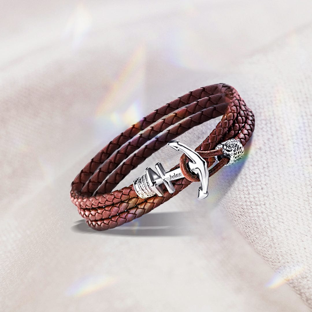 Herren Anker Leder Stahl Armband