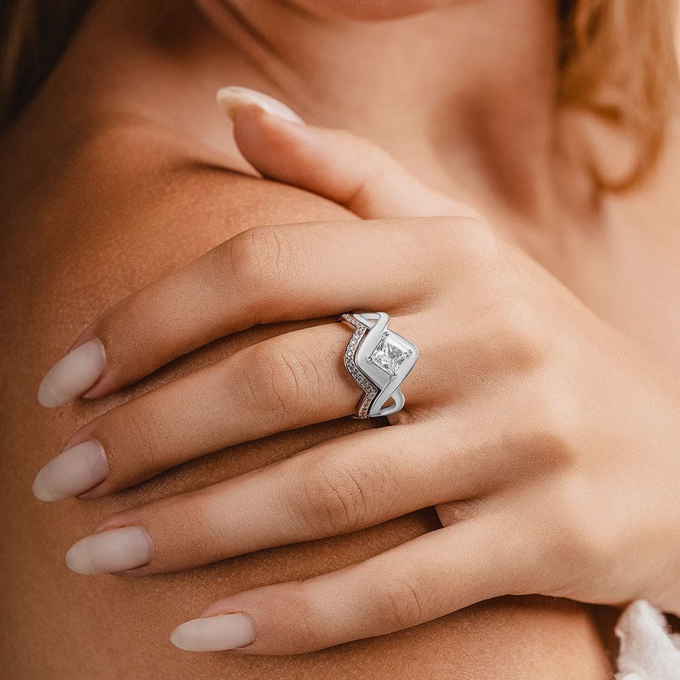 Die Schneewelle: 2-teiliger Ringsatz – S925 Sterling Silber